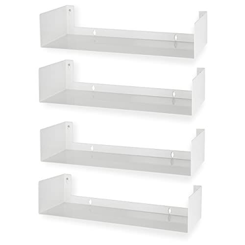 Wallniture Bali White Bookshelf and CD DVD Storage Shelf Set of 4, Metal Floating Book Shelves for Wall - color: White