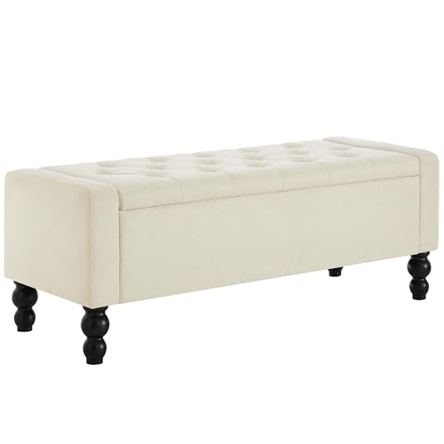 50" W Storage Ottoman Bench with Safety Hinge, Load up to 660 lb Ottoman with Storage, Upholstered Tufted Entryway Bench with Seating for Living Room, Bedroom, (Beige) - color: Beige
