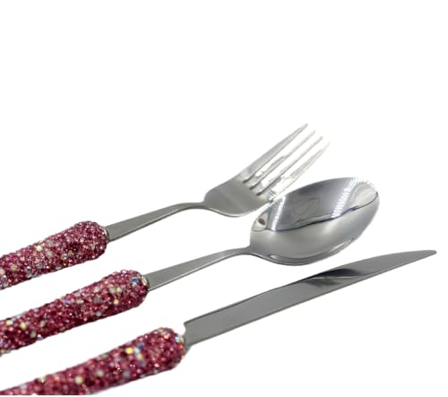 Bling Rhinestone Crystal Dazzling Culinary Utensils Travel Set for Office, Lunch, and Travel (3, Pink) - color: Pink