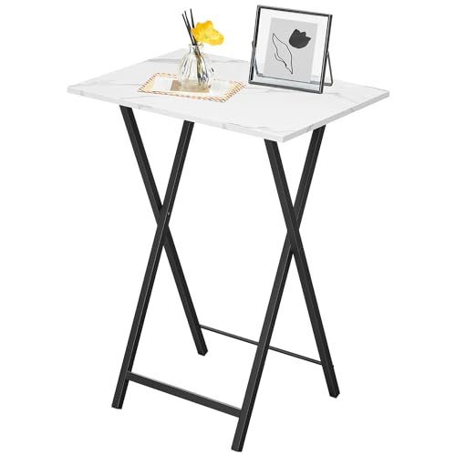 HOOBRO Folding TV Tray Tables, Set of 4 TV Trays with Storage Rack, Industrial Side Table for Eating at Couch, Foldable Snack Table for Small Space, Easy Assembly, White and Black BW50BZ01 - color: White + Black