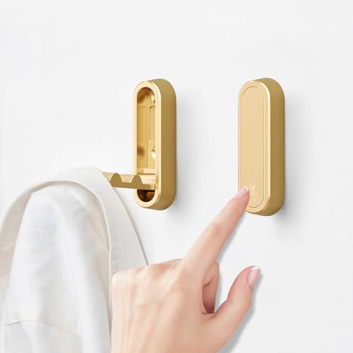 4Pcs Foldable Wall Hooks, Zinc Alloy Folding Hook Gold, Heavy Duty Folding Coat Hooks Wall Mounted for Hanging Coat Towels Bags Keys (Gold, 4 Pack) - color: Gold, size: 4 Pack