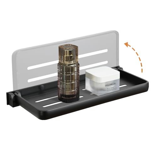 RV Fold-Down Wall Shelf - 12 Inch Space Saving Small Folding Shelf | Wall Mount Storage for RV, Laundry Room, Bathroom, Kitchen | Waterproof Rustproof Aluminum (Black)