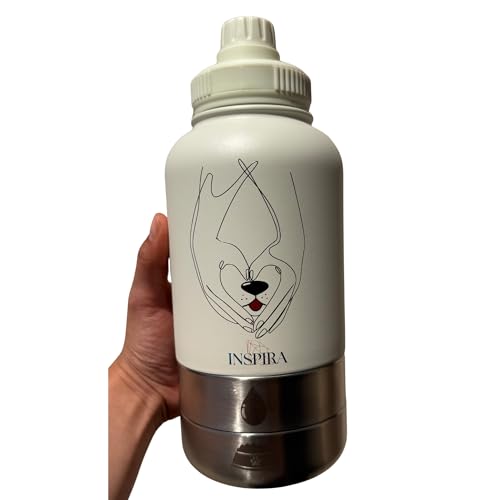 INSIPRA 32oz Dog Water Bottle with Food & Water Bowls – 3-in-1 Portable Pet Travel Bottle with Magnetic Phone Holder, Leakproof, BPA Free, Insulated - color: WHITE