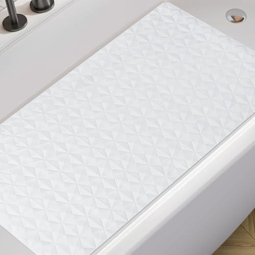 Non Slip Bathtub Mat for Bath Tub Shower - Natural Rubber Mat with 241 Suction Cups - Soft Bathroom Safety Mat - Unique Diamond Pattern - Fatigue Relief - Machine Washable - 16 × 28 Inch - color: White, size: 28" x 16" (Rectangular)