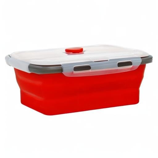 CARTINTS Set of 3 Collapsible Food Storage Containers with Lids, Collapsible Silicone Bowls, Silicone Lunch Containers, For Meal Prep, Camping, Travel, Microwave and Freezer Safe,500ml,Red - color: red