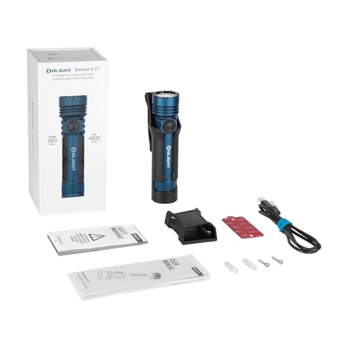 OLIGHT Seeker 4 Pro Rechargeable Flashlights, 4600 Lumens High Powerful Bright Light with USB C Holster, Waterproof IPX8 for Emergencies, Camping, Searching (Midnight Blue Cool White) - color: Midnight Blue