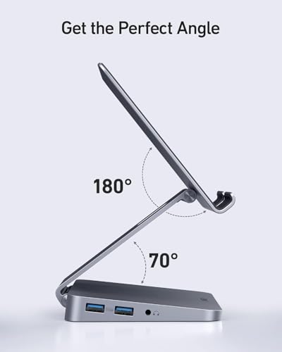 Anker USB C Hub for iPad, 551 USBC Hub (8-in-1), with Foldable Tablet Stand, 4K HDMI, 2 USB-A Data Ports, for iPad Pro 5th Gen/Air 5th Gen/Mini 6th and Later (Silver) - size: 5.6 × 5.5 × 1.1 inches
