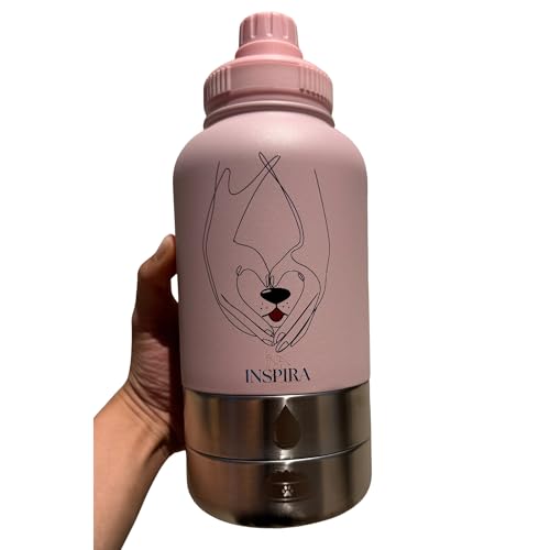 INSIPRA 32oz Dog Water Bottle with Food & Water Bowls – 3-in-1 Portable Pet Travel Bottle with Magnetic Phone Holder, Leakproof, BPA Free, Insulated (Pink) - color: PINK