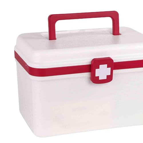 Medical First Aid Box with Handle and Detachable Tray, Double Layer Medicine Storage Case, Multipurpose Emergency Supplies Organizer for Home/Office/Travel/Car/Dorms