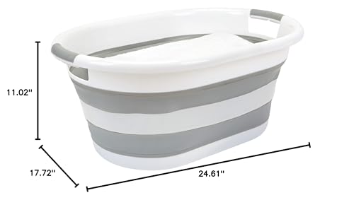 Laundry 360 Collapsible Laundry Basket | Portable | Space Saver Storage | 27 Liter Capacity | Store Under the Bed or Closet | Good for Kids | Dorm | Bedroom | Large | White/Grey - size: 1 Pack White 27L