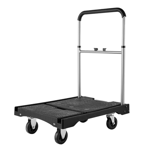 VEVOR Foldable Utility Cart, 330LBS Portable Dolly Cart with Telescoping Handle for Boxes, Crates, Groceries, Folding Platform Truck with 360° Swivel Wheels for Garage/Garden/Office, Black - size: 26.8 x 19.5 x 4.5 in/ 680 x 495 x 115 mm