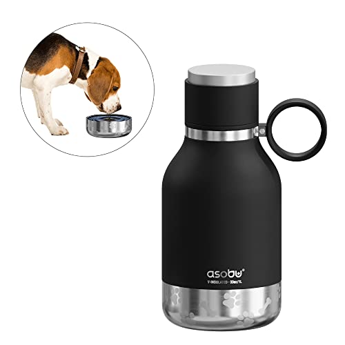 Asobu Buddy Bottle, a Stainless Steel Insulated Water Bottle with Removable Dog Water Bowl and Dog Food and Treat Storage (Midnight Marble, 37 Oz) - color: Black