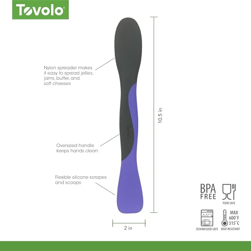 Tovolo Scoop and Spread Large Dual End Peri Purple and Charcoal Gray Silicone Sandwich Spreader Tool with Nylon Handle, BPA Free Dishwasher Safe Silicone and Nylon Tool for Spreading and Scooping - color: Very Peri & Charcoal, size: Large