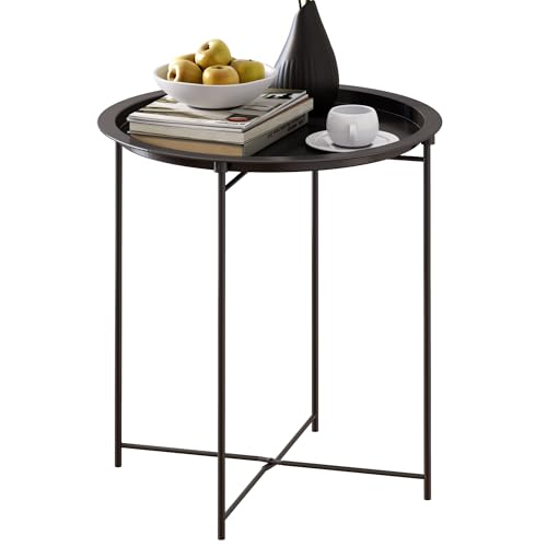 End Table Set of 2,Outdoor Side Table, Small Patio Round Folding Metal Black Side Tables for Outdoor,Living Room,Balcony and Office,Φ18.5" x 19.9"H,2 PCS - color: Black