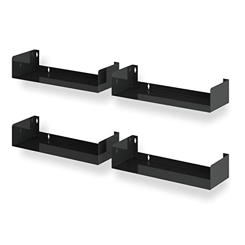 Wallniture Bali Black Floating Shelves for Wall, CD DVD Storage Shelves and Metal Bookshelf Set of 4 - color: Black