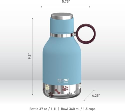 Asobu Dog Bowl Attached to Stainless Steel Insulated Travel Bottle for Human 37oz/1.1 Liter (Blue) - color: Blue