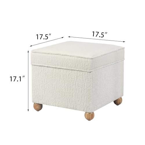 Ottoman with Storage, 17Inch High Jacquard Velvet Foot Stools Ottoman for Living Room, Upholstered Square Storage Ottomans Foot Rest, Bedroom Footstools and Ottomans with Hinged Lid, White - color: White Velvet