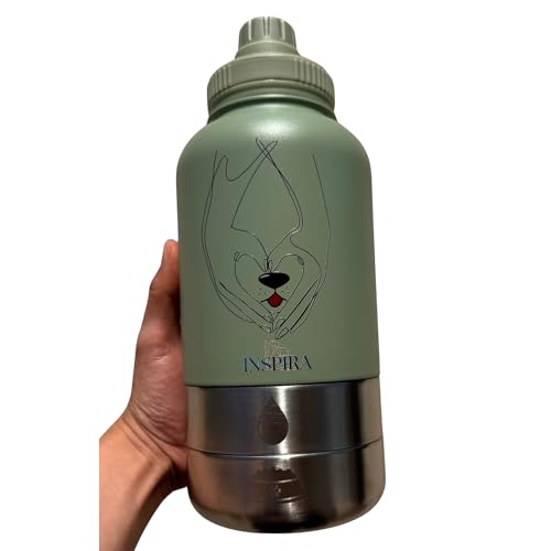 INSIPRA 32oz Dog Water Bottle with Food & Water Bowls – 3-in-1 Portable Pet Travel Bottle with Magnetic Phone Holder, Leakproof, BPA Free, Insulated (Green) - color: GREEN