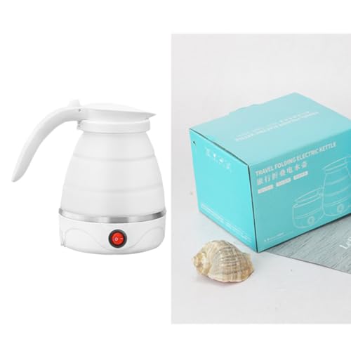Travel Collapsible Electric Kettle, Silicone Collapsible Heating Water Boiler, Portable Tea Kettle for Coffee Fast Water Boiling Pot with Separable Power Cord 110V (White)