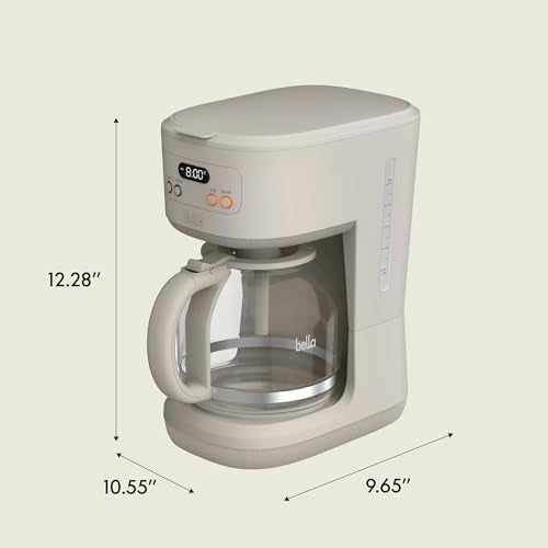 BELLA 12 Cup Programmable Coffee Maker, Reusable Dishwasher Safe Accessories, Easy LCD display, Auto Shutoff, 900 watt, Oatmilk - color: Oatmilk