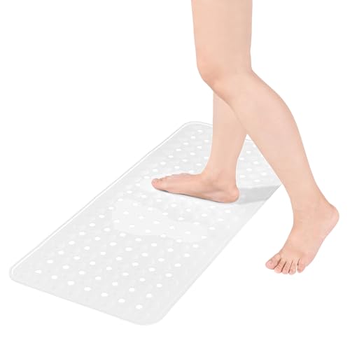 Silicone Bath Tub Mat Non Slip, 36"x16" Shower Foot Scrubber Mat with Drain Holes and Suction Cups, Upgraded Bathtub and Shower Mats, Machine Washable Bathtub Floor Liner Mats for Bathroom (Clear) - color: Clear