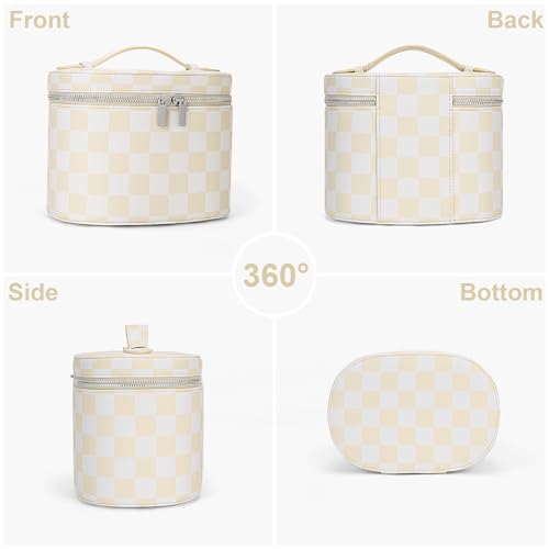 YFGBCX Checkered Makeup Bag Vanity Case with Divider Travel Toiletry Bag Women Cosmetic Bag Makeup Organizer Case - color: Checkered-Beige