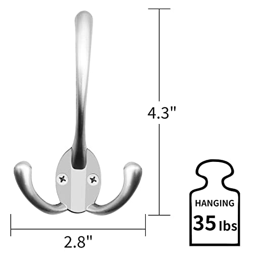 IBosins 18 Pack Big Heavy Duty Three Prongs Coat Hooks Wall Mounted with 36 Screws Wall Hooks Retro Double Utility Rustic Hooks for Coat, Backpack, Towel, Robe - color: 18 Pcs Matte Nickel