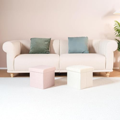 B FSOBEIIALEO Small Storage Ottoman Cube Sherpa Ottomans Foot Rest, Foldable Boucle Ottoman, Faux Teddy Fur, Cream White 12.6"x12.6"x12.6" - color: White, size: 12.6"x12.6"x12.6"