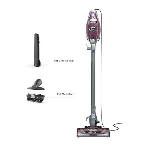 Shark Rocket Pet Plus | Corded Stick Vacuum Cleaner for Carpet, Rugs & Hard Floors | Lightweight Hand Vacuum for Pet Hair | LED Headlights | XL Dust Cup | 2 Attachments | Bordeaux/Silver | HV322 - style: Rocket Deluxe w/ headlights
