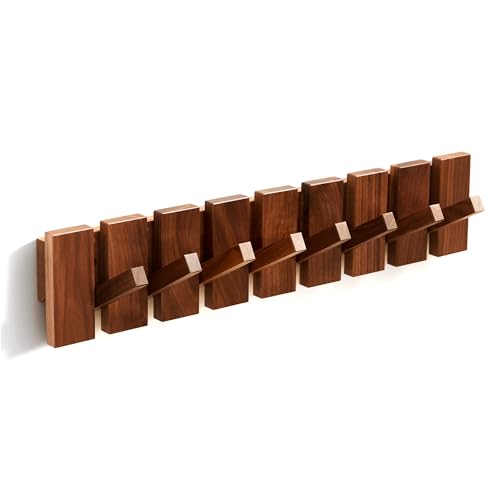 QUELLANCE Wood Coat Rack Wall Mount, Coat Hooks Hanger Wall Mounted, Heavy Duty Wall Coat Rack with 8 Hooks for Hanging Coats/Keys/Hats/Robe&Towels/Plants/Bags, Walnut - size: 8 Hooks