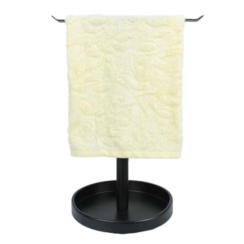 Stainless Steel Hand Towel Holder with Storage Tray for Bathroom Countertop | Weighted base with anti-slip pads keeps towels stable while the tray neatly stores jewelry, watches and essentials. - color: Black-1p(with Tray)