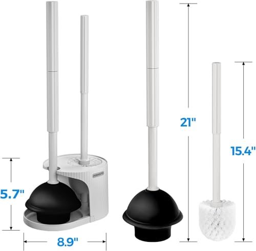 FORASTO 2Pack 2 in 1 Toilet Brush and Plunger Set,Clean Gloves, Extended Handle Plunger,Toilet Bowl Brush Plunger Set,Bathroom Cleaning Tools,Toilet Brush Plunger Combo,Cleaning Brush(Light Grey) - color: Light Grey