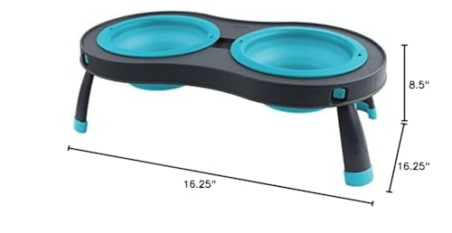 Dexas Popware for Pets Double Elevated Pet Feeder, Large, Gray/Blue - color: Gray/Blue, size: Large/2.5 Cup Capacity Bowls