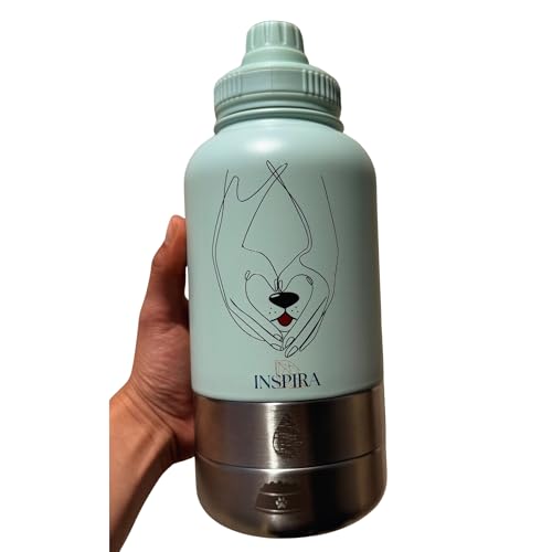 INSIPRA 32oz Dog Water Bottle with Food & Water Bowls – 3-in-1 Portable Pet Travel Bottle with Magnetic Phone Holder, Leakproof, BPA Free, Insulated (Blue) - color: BLUE