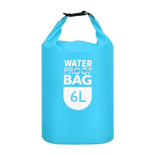 6L Waterproof Dry Bag, Portable Dry Sack Roll Top Bag Lightweight Dry Storage Bag for Gym Kayaking Hiking Swimming Camping, Sky Blue