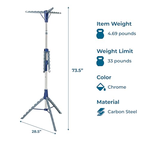 Honey-Can-Do 2-Tier 73-Inch Collapsible Tripod Drying Rack, Heavy Duty Chrome Steel Laundry Stand, Holds 30 Garments, Portable Foldable Indoor Outdoor Clothes Drying Rack - style: 2 Tier