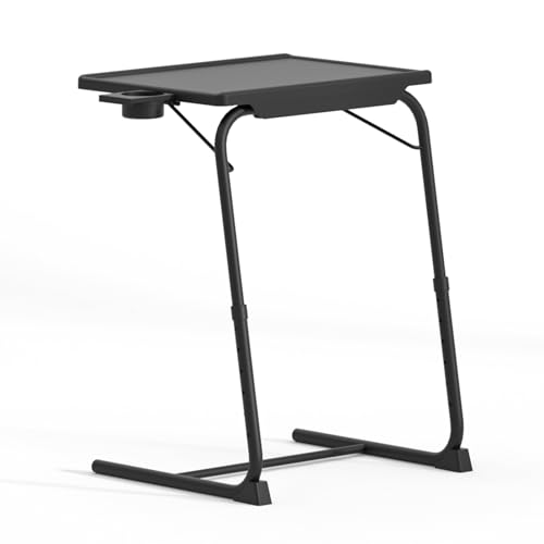 Adjustable TV Tray Table - 6 Height & 3 Tilt Angle Adjustments | Multifunctional Foldable Tray Table with Removeable Cup Holder for Eating or Working on Couch, Bed & Office