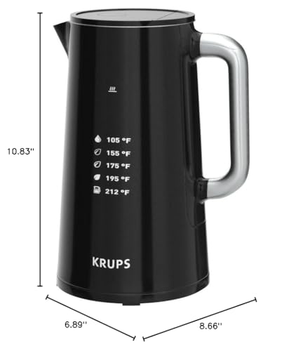 KRUPS Smart Temp Electric Kettle: 1.7L Capacity, 5 Precise Temperature Settings, Digital Display, Cool-Touch Exterior, Cordless Design for Tea and Coffee Lovers - style: Digital Kettle