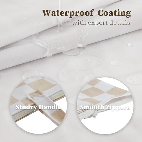 Ohocut Checkered 2 Pcs Large Travel Laundry Bags for Dirty Clothes, Aesthetic Trendy Waterproof Washable Laundry Bag with Handle for Travel, Gym, Swimming Pool, Beige - color: Beige