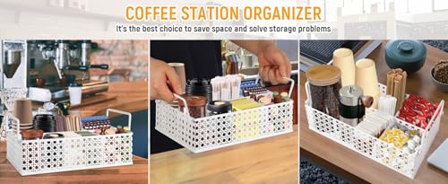 Metal Coffee Bar Organizer Countertop With Handles, Station Accessories, Pods Holder, and Tea Condiment Organizer - Mesh White - style: Mesh White -4 compartments