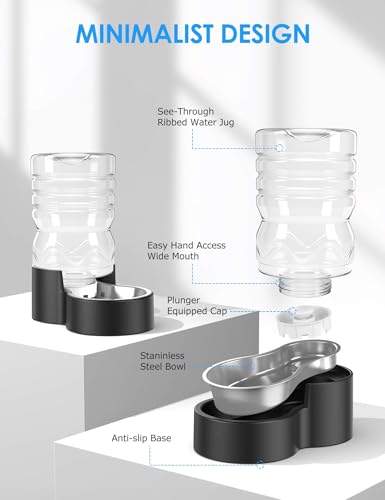 Heouvo 1.7 Gallon Automatic Dog Water Dispenser【Wide Mouth for Easy Hand-in Cleaning】【Removable Stainless Steel Bowl】, Gravity Refilling Large Capacity for Cats and Dogs, Multi-Pet Homes - size: 6.5L