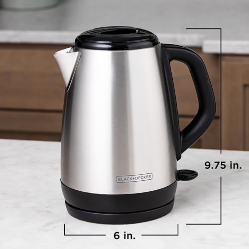 BLACK+DECKER 1.7L Cordless Electric Kettle, KE1700SD, Rapid Boil, Auto Shutoff, Stainless Steel - size: 1.8 Quarts