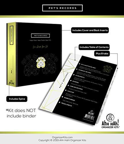 Ahh Hah! Organzier Kit for Pet Records (Architectural Version) - Eight Professionally Printed Index Tabs for USE in a 3 Ring Binder (Binder NOT Included)