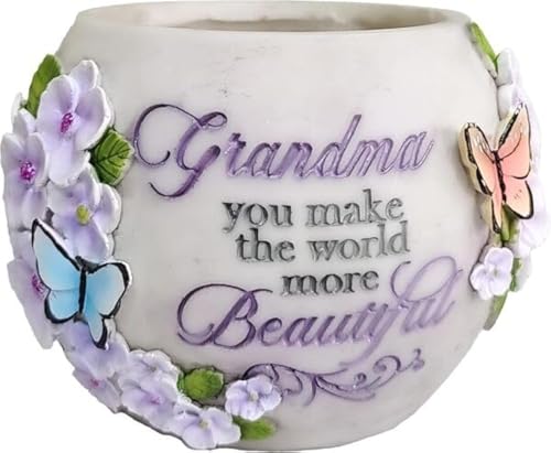 Spoontiques Decorative Flower Pots for Indoor and Outdoor Use – Hand Painted Resin Plant Pot – Home and Garden Décor (Grandma, 5.75" x 5.75" x 4.25") - style: Modern