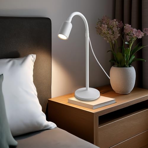 DAMI Dimmable LED Desk Lamp USB Powered, 3 Color Modes Flexible Gooseneck Reading Light, Eye-Caring Small Table Lamp for Home Office Study Bedroom Dorm Bedside - White - color: White