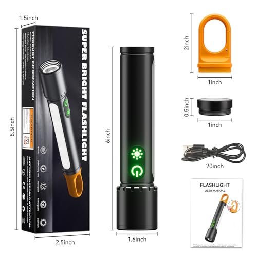 ADDplus Magnetic Flashlight Rechargeable,Flashlights High Lumens with 9 Modes,Waterproof, Adjustable,Powerful Flash Light,Emergency Multi-Flashlights for Home,Car,Hiking,Camping (1, Black) - color: Black