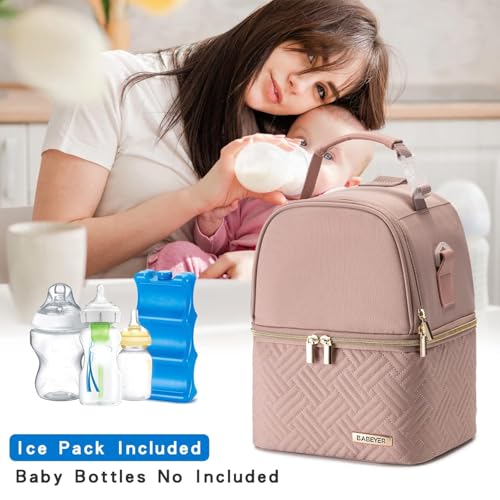 Breastmilk Cooler Bag with Ice Pack Fits 6 Baby Bottles up to 9 Ounce, Breast Milk Pump Cooler Bag with Shoulder Strap for Nursing Mom Daycare, Work, Travel- Pink - color: Pink