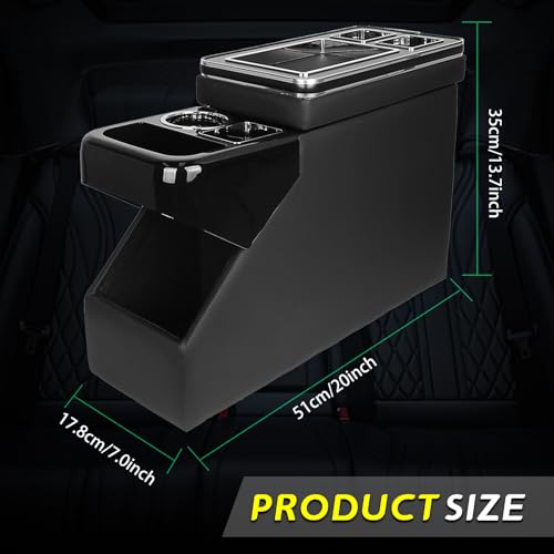 Universal Center Console Organizer for VW T5 T6, Peugeot Traveller, Mercedes, Opel, Toyota - Between Seats Storage Box with Sliding Compartment, Cup Holders and Phone Slot, Black - color: Black
