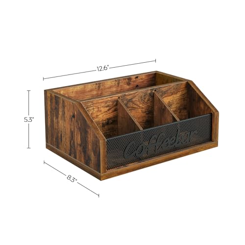 YATINEY Coffee Pod Organizer, Wooden Coffee Bar Organizer for Countertop, Versatile Pod Holder with Dividers, Holds Syrup, Cups, Tea Bags, Easy Assembly, Rustic Brown KH11BR - color: Rustic Brown + Black