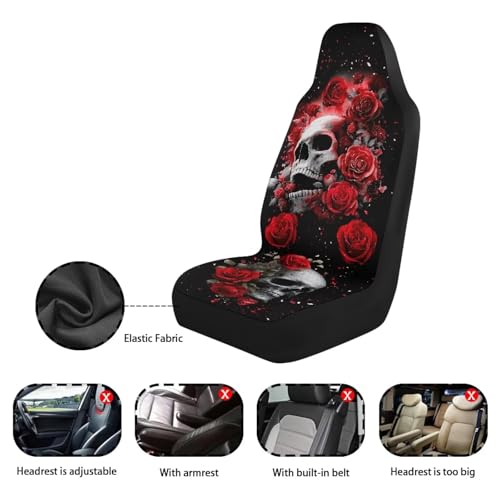 Bulopur Halloween Auto Seat Covers Front Seats Gothic Skull and Red Rose Car Seat Covers Set Car Accessories Interior Highback Bucket Covers for Most Cars - color: Gothic Skull and Red Rose